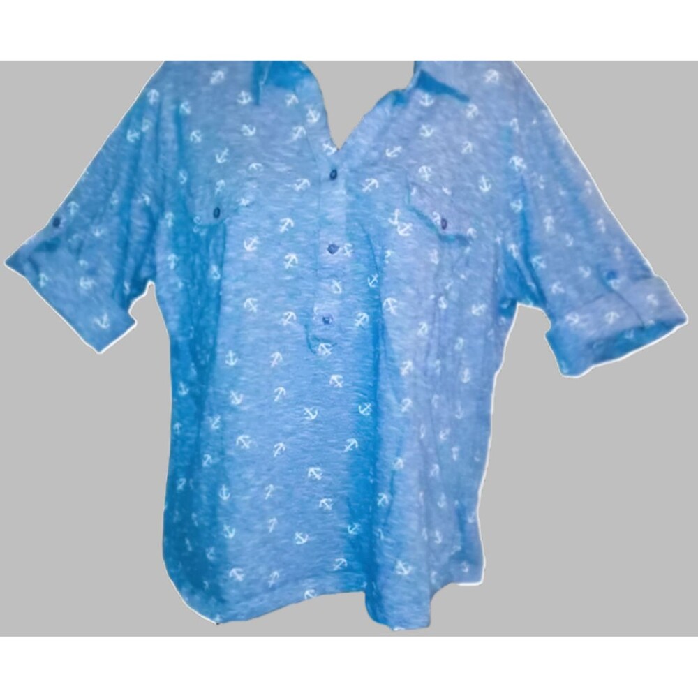 Cathy Daniels Blue Shirt White Anchors Cuffed Sleeves - size XL